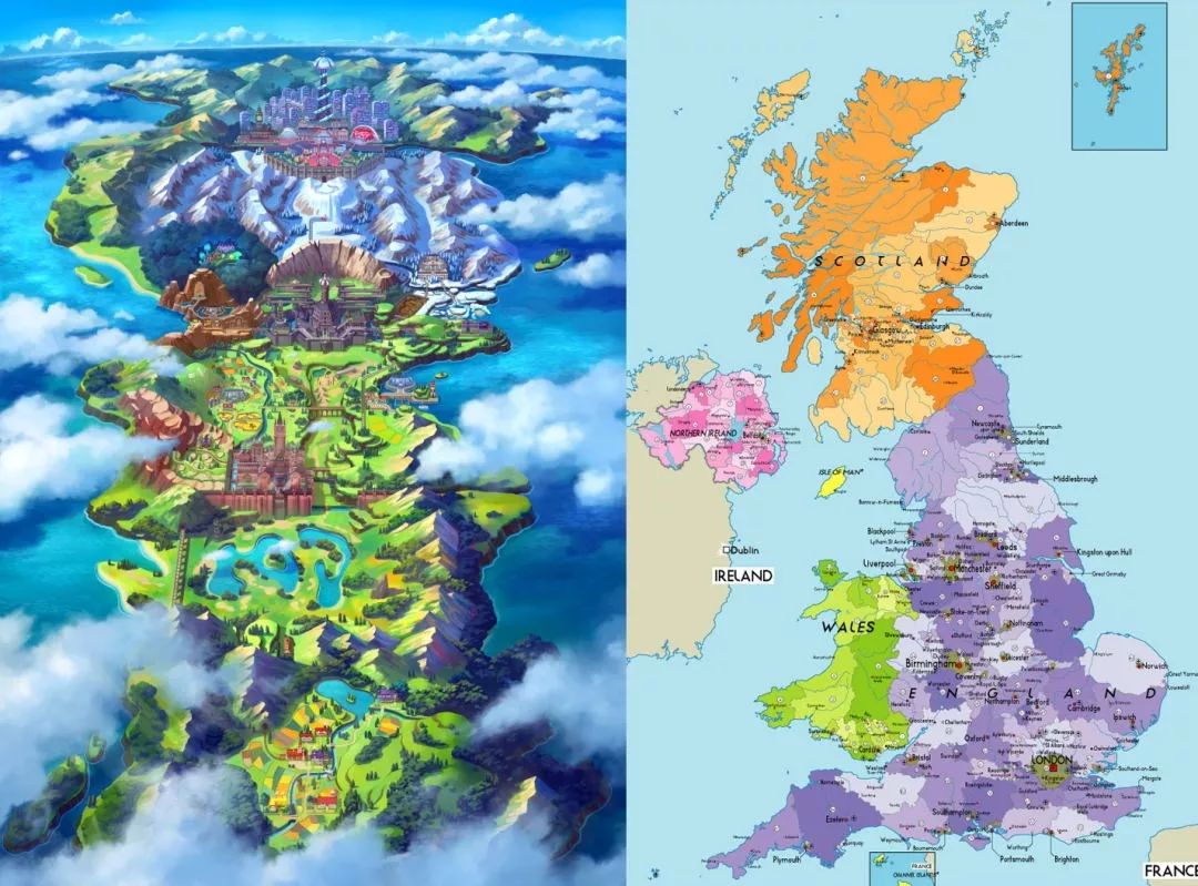 伽勒尔地区与大不列颠岛地图,目前看没有收录威尔士