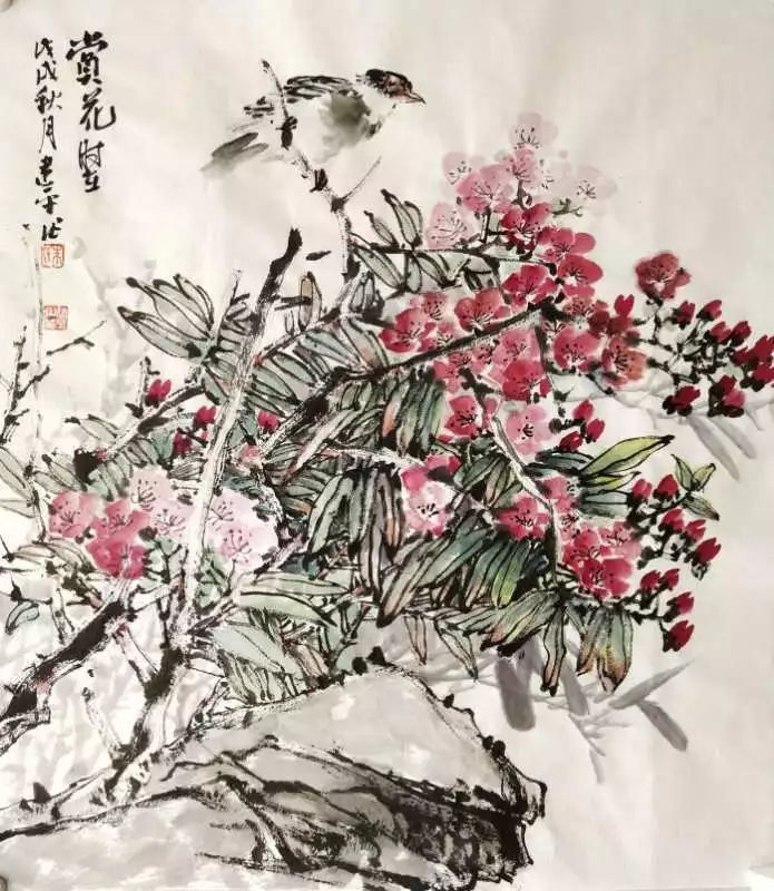 中国美网推荐花鸟向人闲朱建平花鸟作品赏析