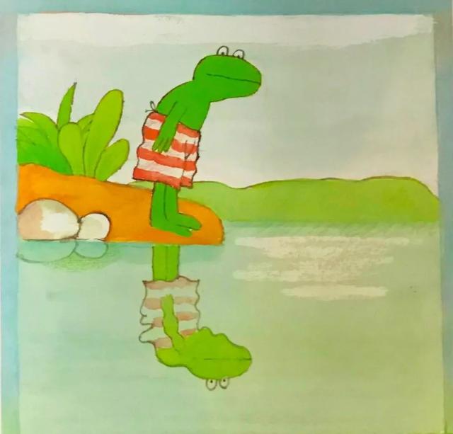 "小青蛙弗洛格一边欣赏着自己在水中的倒影,一边说,"我漂亮,会游泳