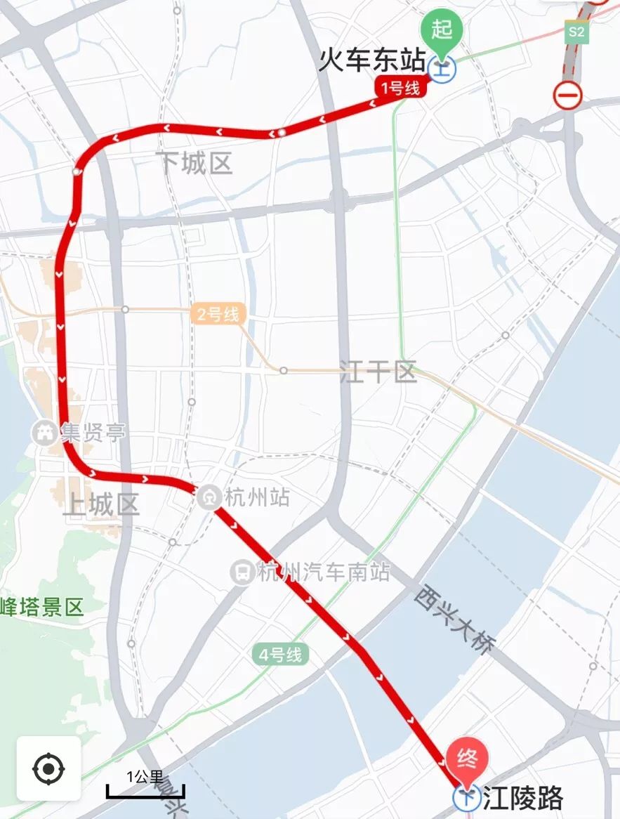 路线2:杭州东站(出发)—地铁1号线(湘湖方向)—江陵路站—乘坐接驳