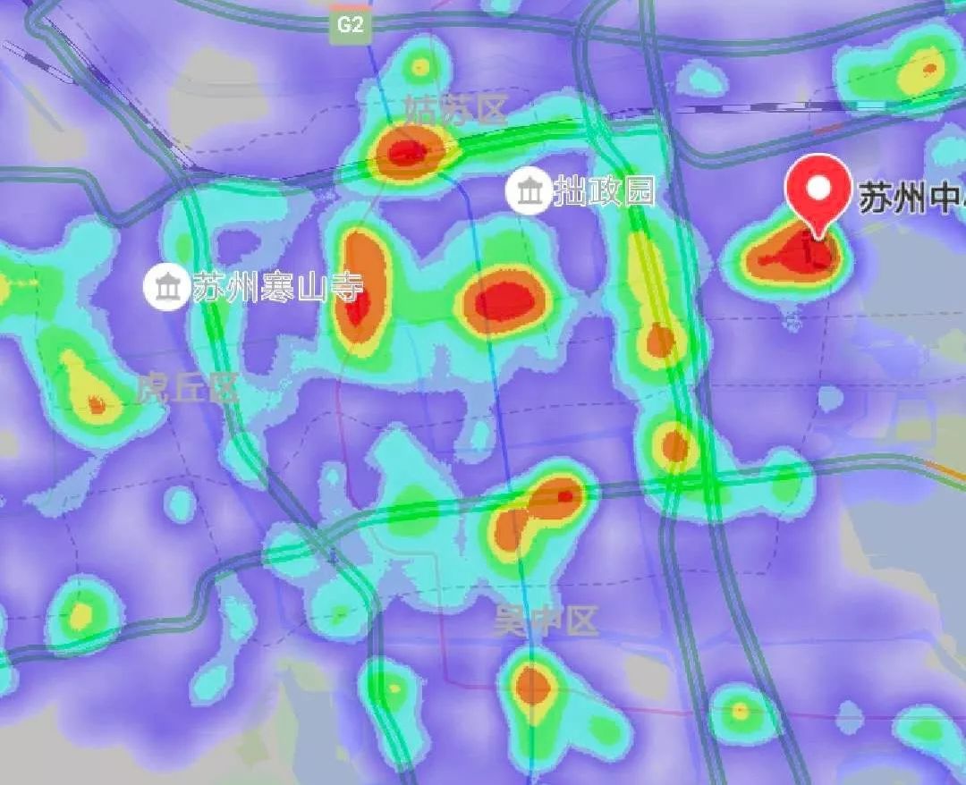 通过百度地图热力图可以看到