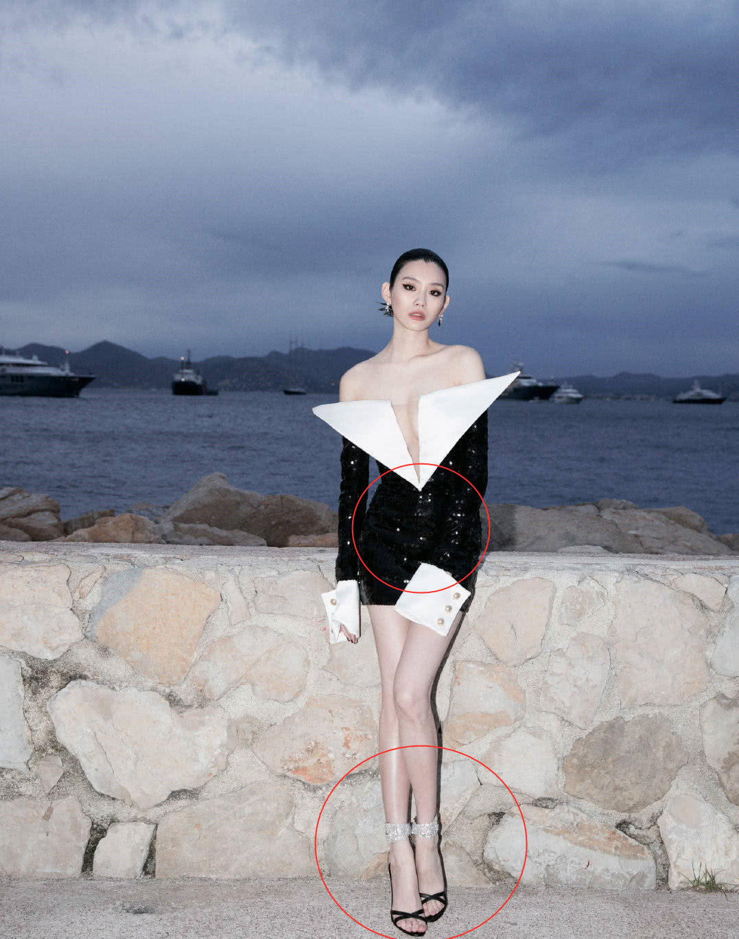 奚梦瑶戛纳多次穿细跟高跟鞋亮相小腹平坦怀孕传闻应不真实