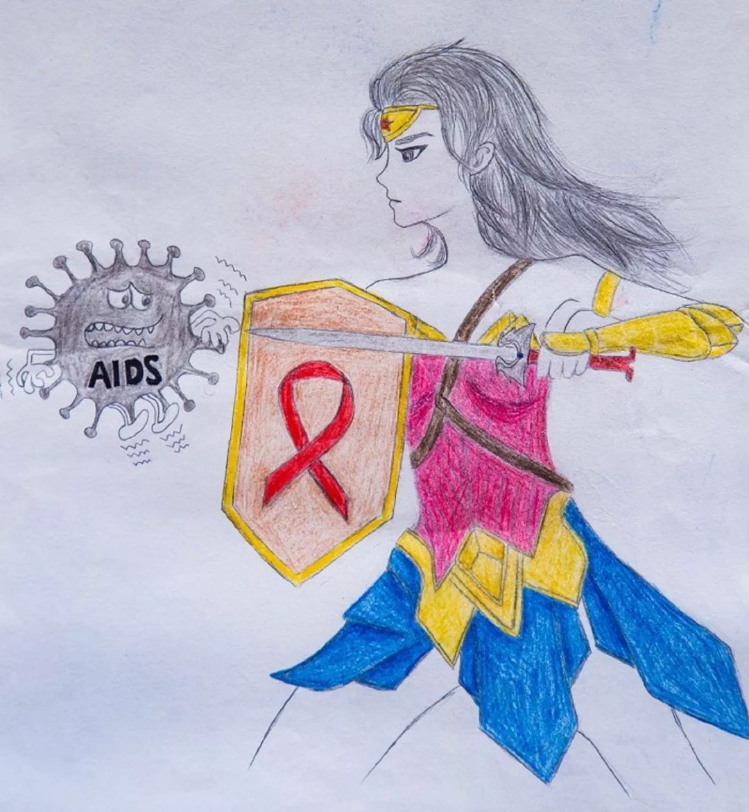 神奇女侠代表着正义,以正义的化身对抗艾滋病病毒,消灭艾滋病病毒