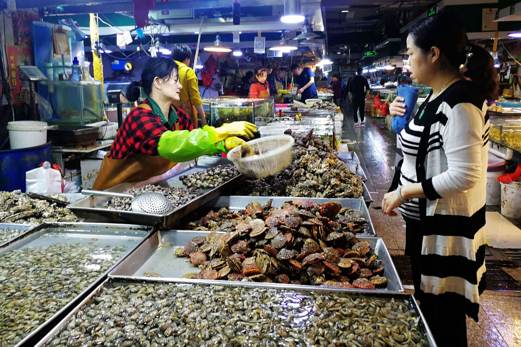 青岛武夷山路海鲜市场 海鲜丰富多彩 生猛鲜活都有