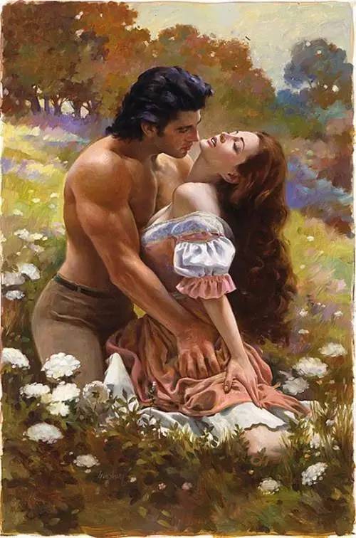 油画中浪漫的吻这样的吻只需一次