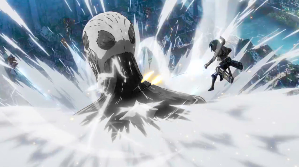 雷枪就被吹飞了,然后在三笠背后爆炸,冲击波击伤了三笠