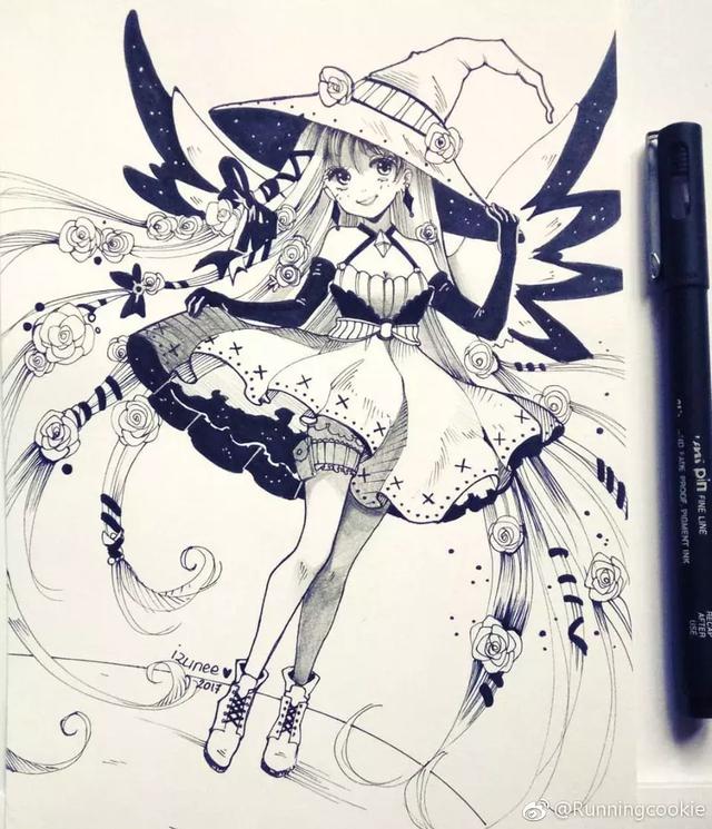 小央美用针管笔画动漫女孩今天可以这么好看