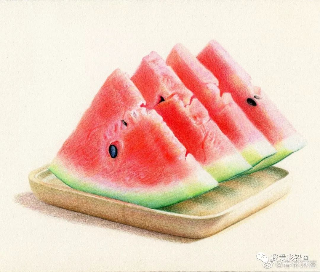 彩铅画炎炎夏日艳红的冰西瓜