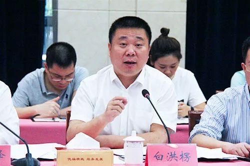 区领导白洪楞,周基斌,夏理勇,全一凡,胡向阳参加汇报会.