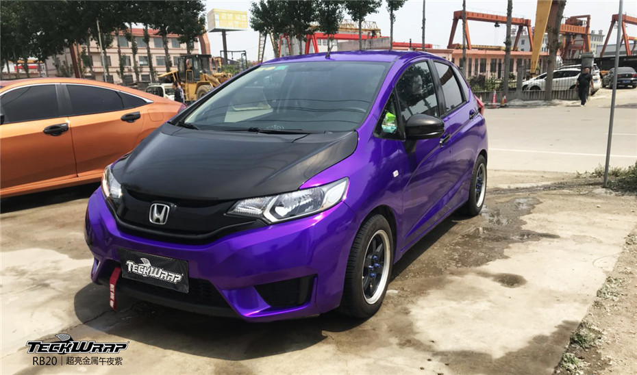 本田飞度 汽车改色贴膜teckwrap美国秃鹰rb20超亮金属午夜紫