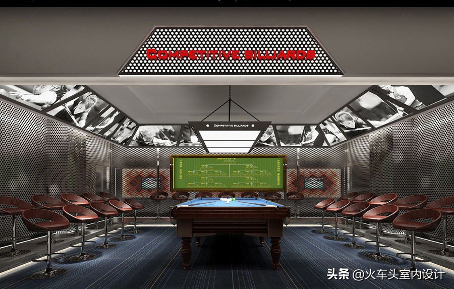z121台球厅室内设计效果图别墅地下娱乐室桌球厅设计