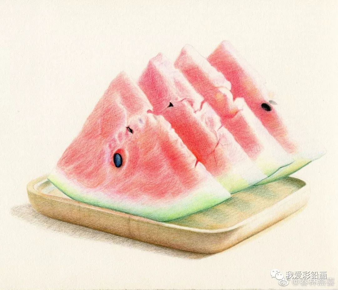 彩铅画炎炎夏日艳红的冰西瓜