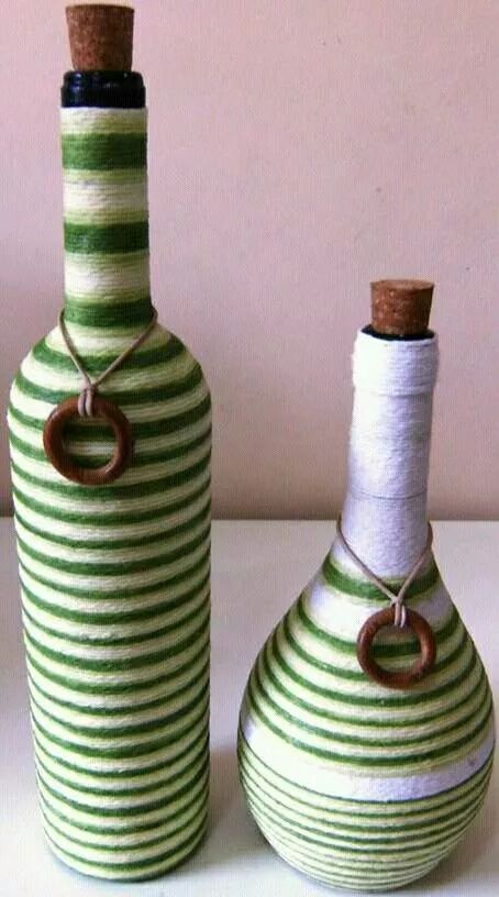 麻绳,彩绳,甚至毛线,纸绳,绣线……在瓶子上面不断绕,或一根绕到底,或