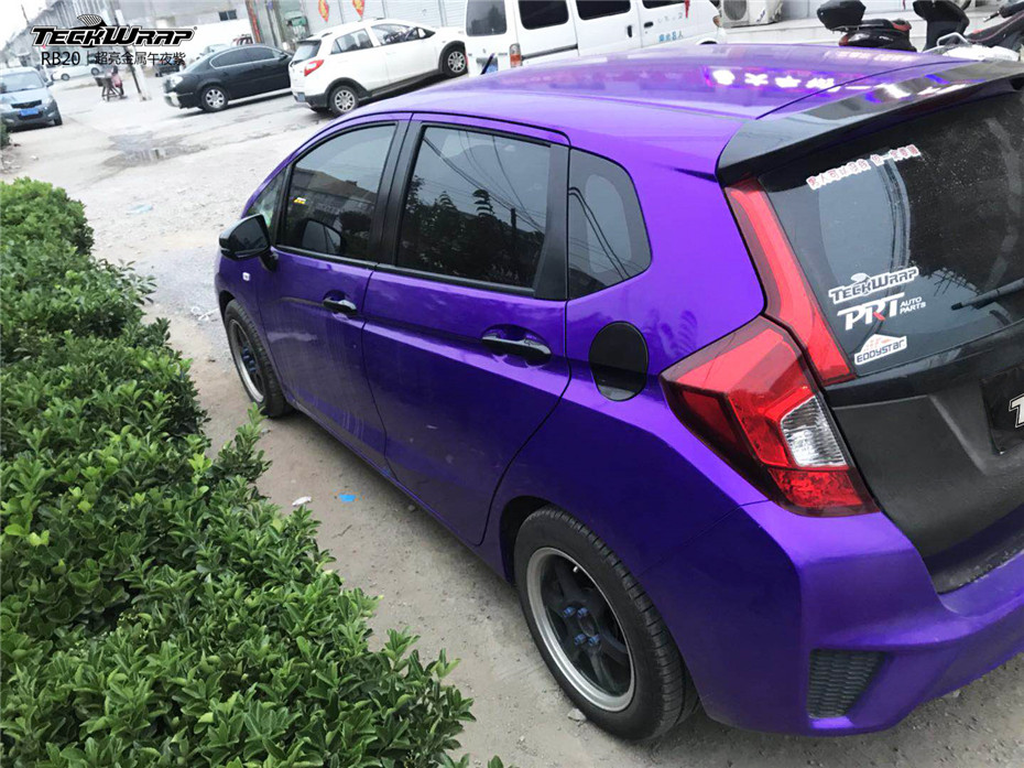 本田飞度 汽车改色贴膜teckwrap美国秃鹰rb20超亮金属午夜紫