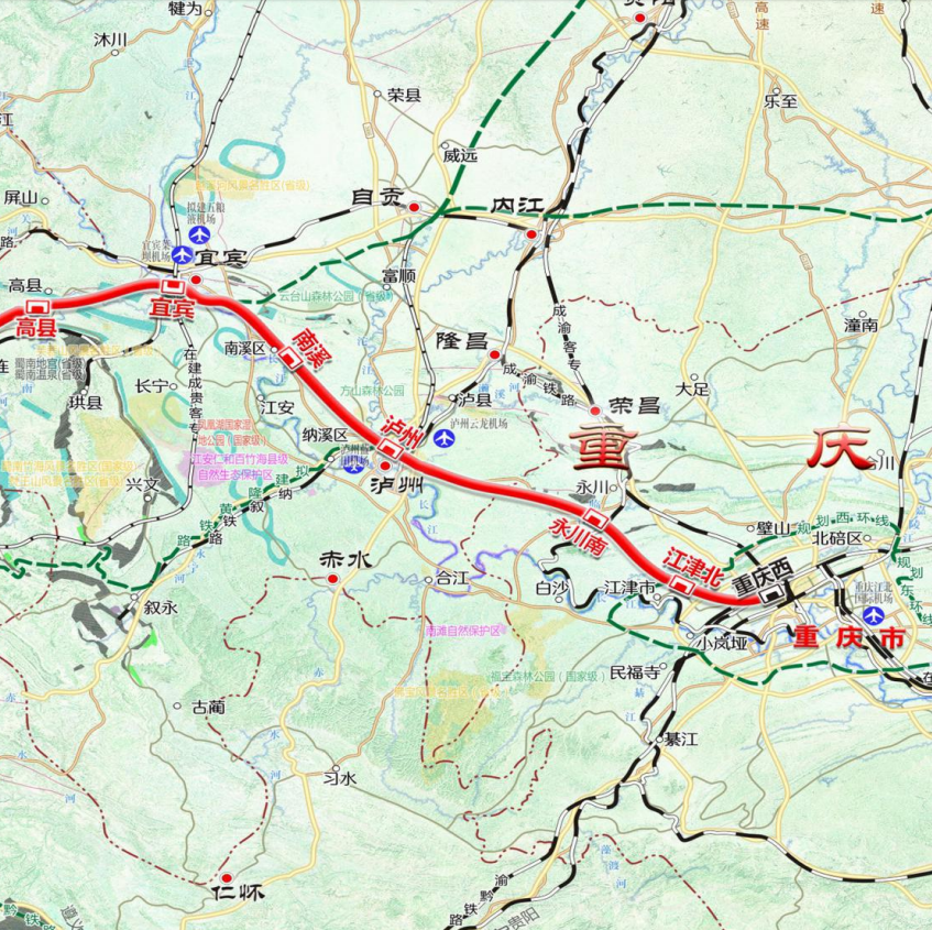 新建铁路重庆至昆明高速铁路平纵断面示意图共设21个车站