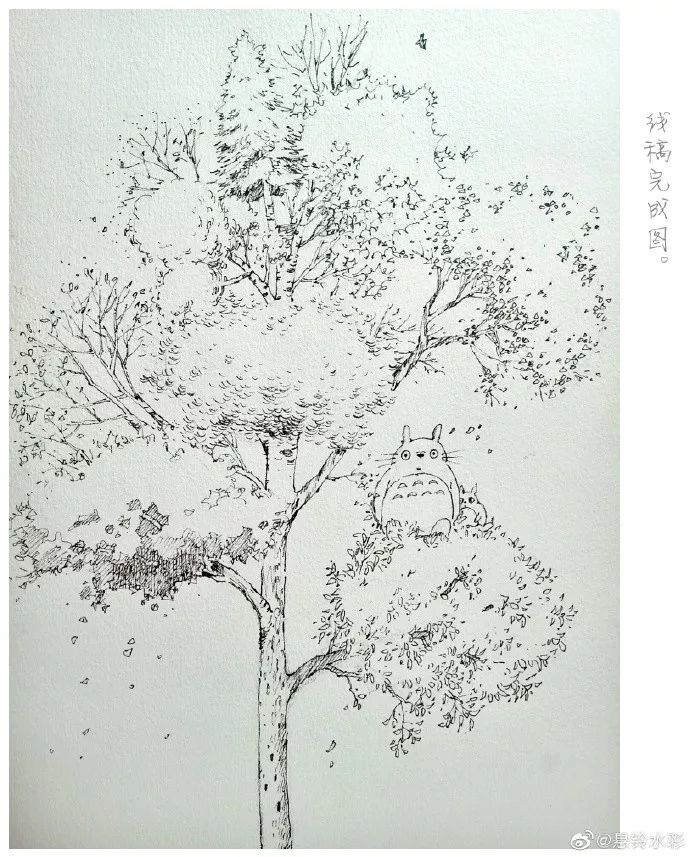 钢笔淡彩花间意站成一棵树
