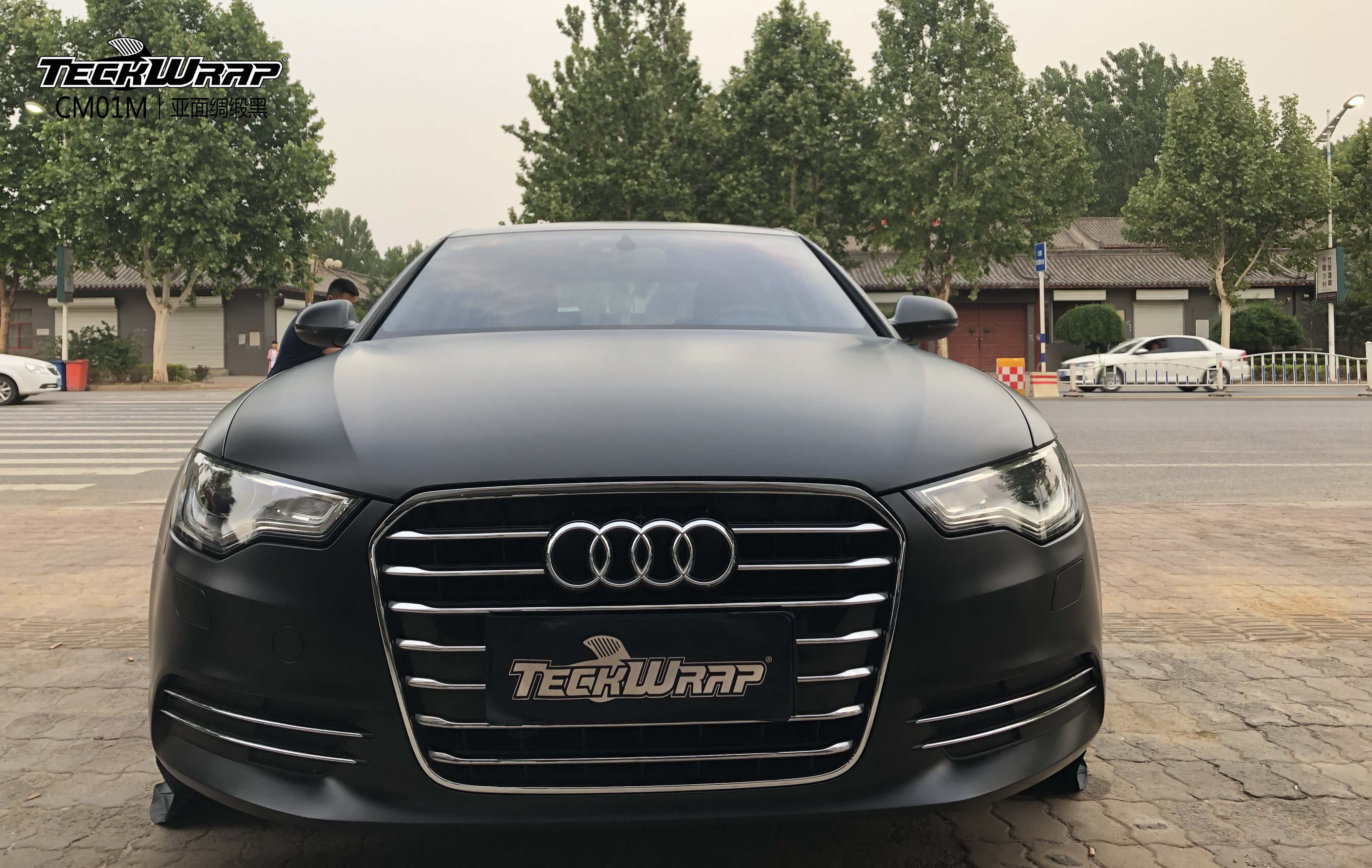 奥迪a6 汽车改色贴膜teckwrap美国秃鹰 cm01m亚面绸缎黑
