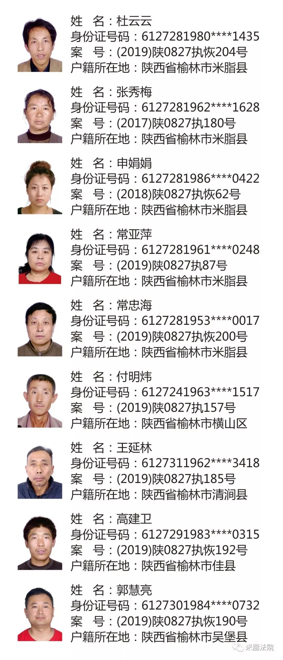 榆林一批老赖被限制消费名单