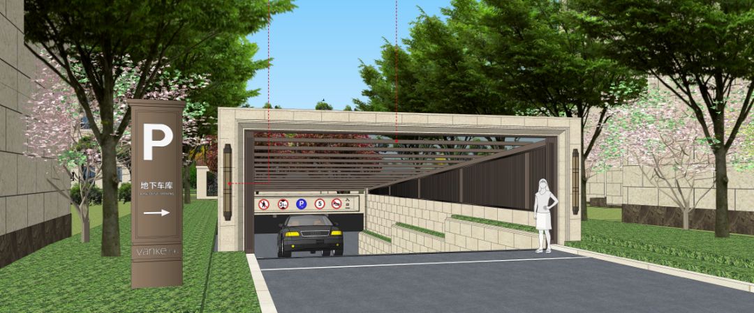 严格实施人车分流系统,共规划南北四个车库入口,并采用感光引导,指引