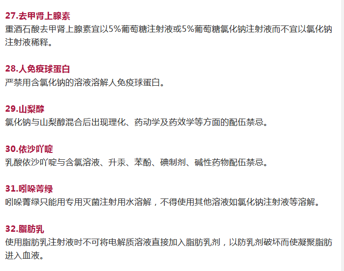 注意这些药物不能用盐水配