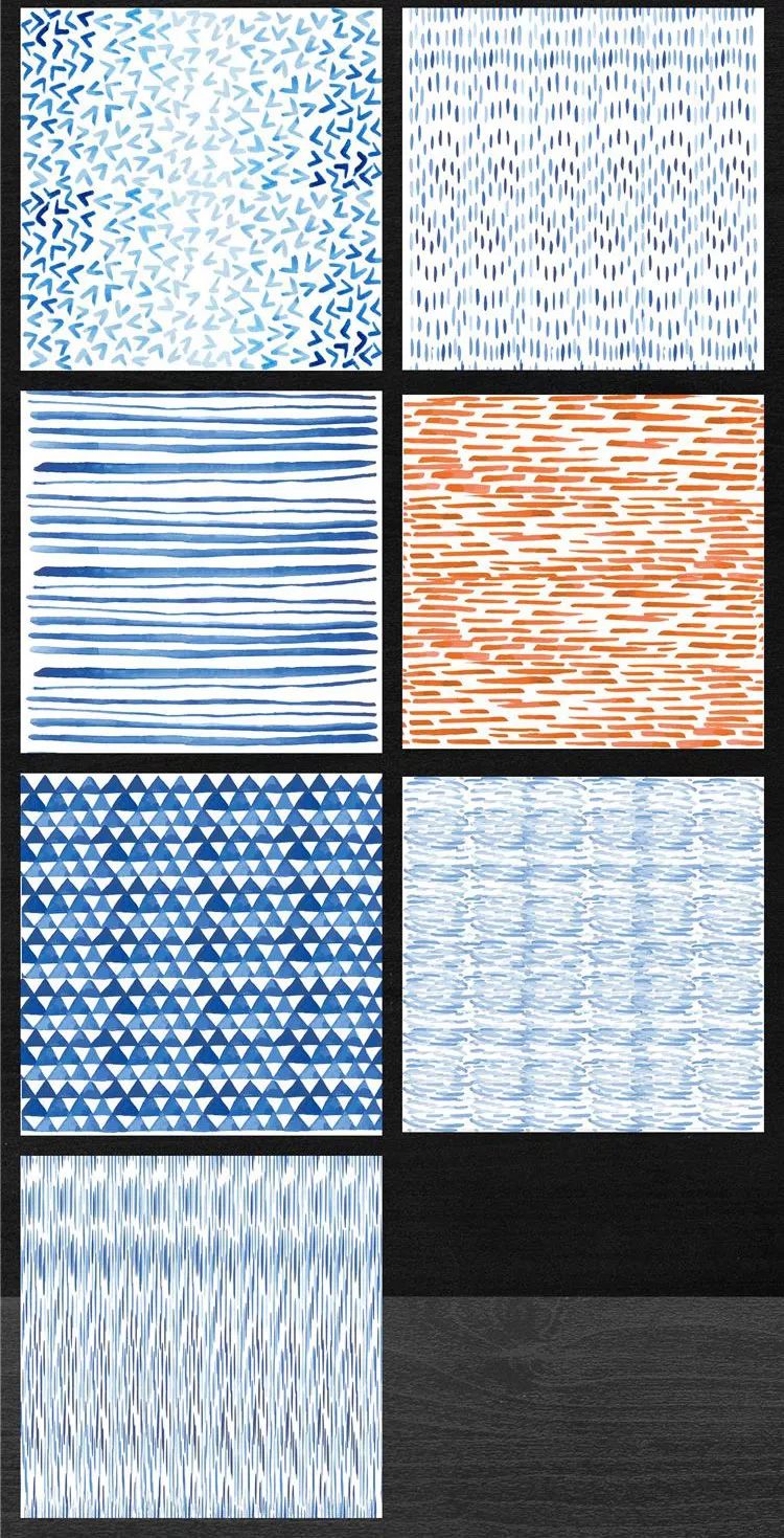 517.日系艺术复古纹理水彩文艺背景抽象蓝色印刷品ai矢量图素材