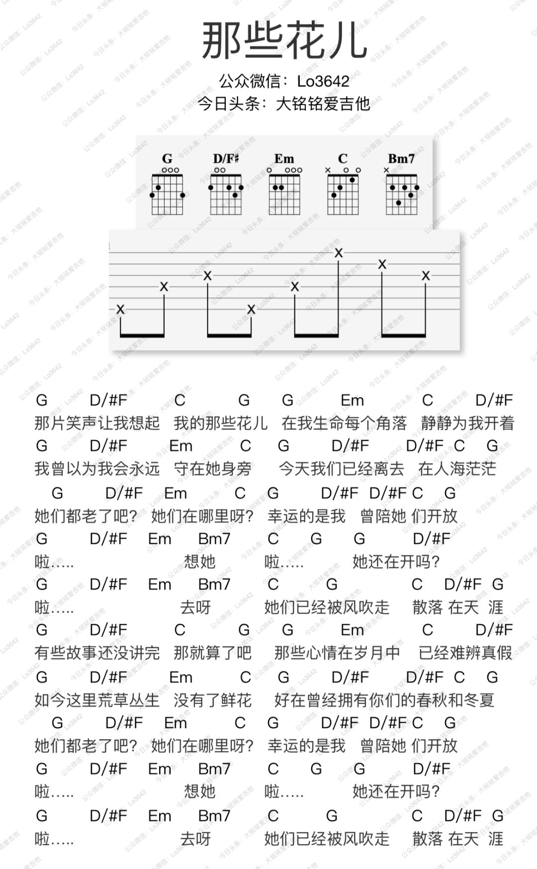 朴树那些花儿吉他和弦谱