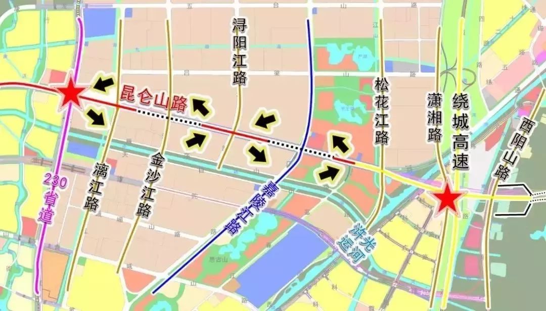 沿昆仑山路布线,西起 230 省道,东至大阳山隧道段入口