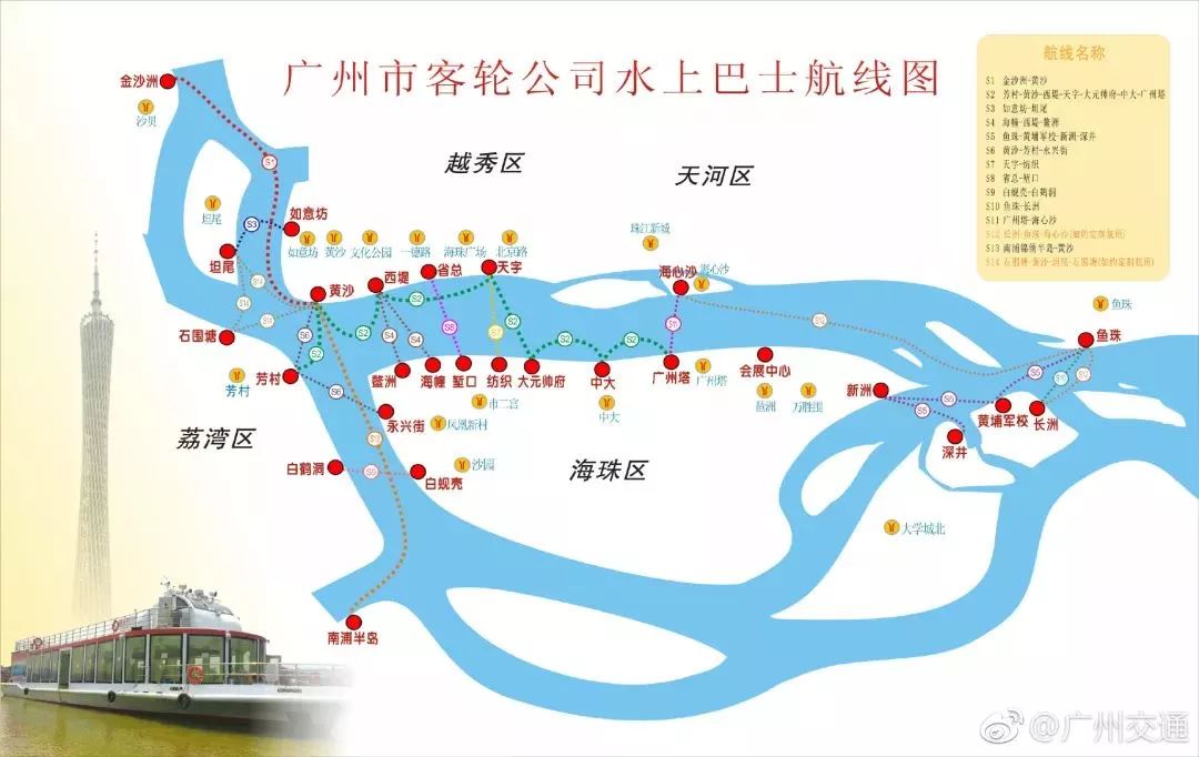 途經芳村-黃沙-西堤-天字-大元帥府-中大-廣州塔 沿途都是廣州風景和