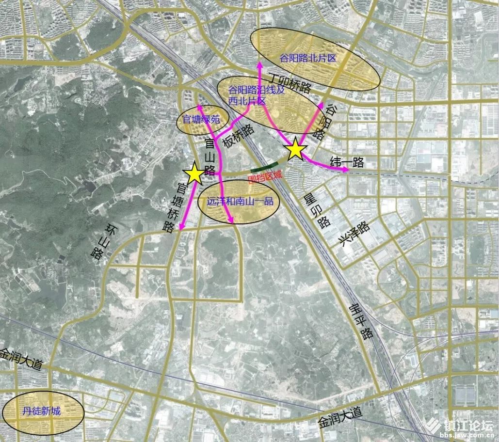 兴泽路通道:北部地块出发上官山路后转三里岗路再经过宝平路向南通过