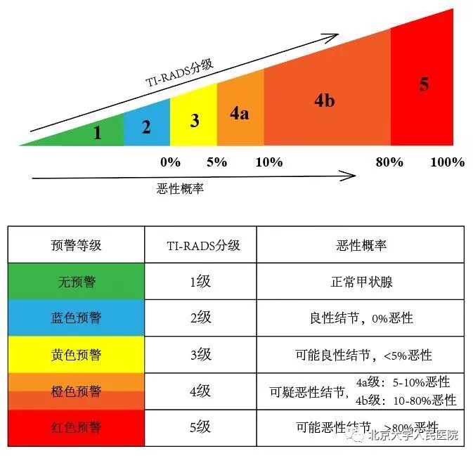 基于甲状腺结节的影像学特征,ti-rads 共分为 5 个等级.