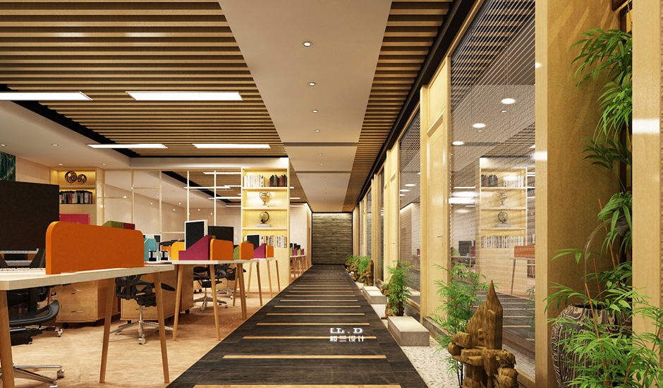 楼兰设计中式办公厅装修设计效果图