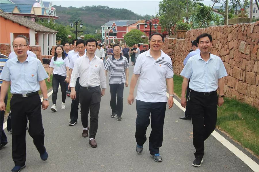 来到江廖肖国际文学村,徐建文一路走一路看,认真听取文学村打造建设