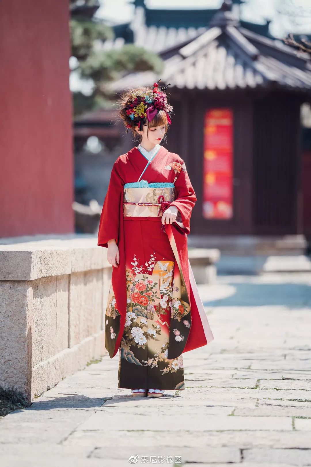 带上索尼fe135mmf18gm镜头拍摄振袖和服人像