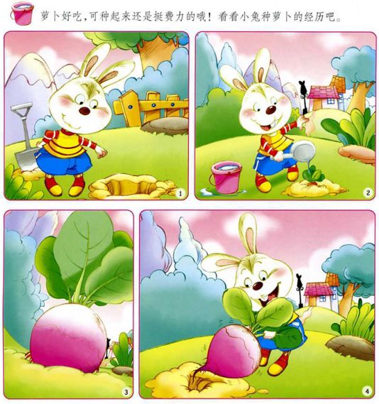 萝卜好吃,可种起来还是挺费力的哦~小兔是怎么一步一步尝到自己的果实