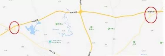 锣圩收费站设置在贵隆高速与s313省道交汇处,里建武华大道往锣圩方向