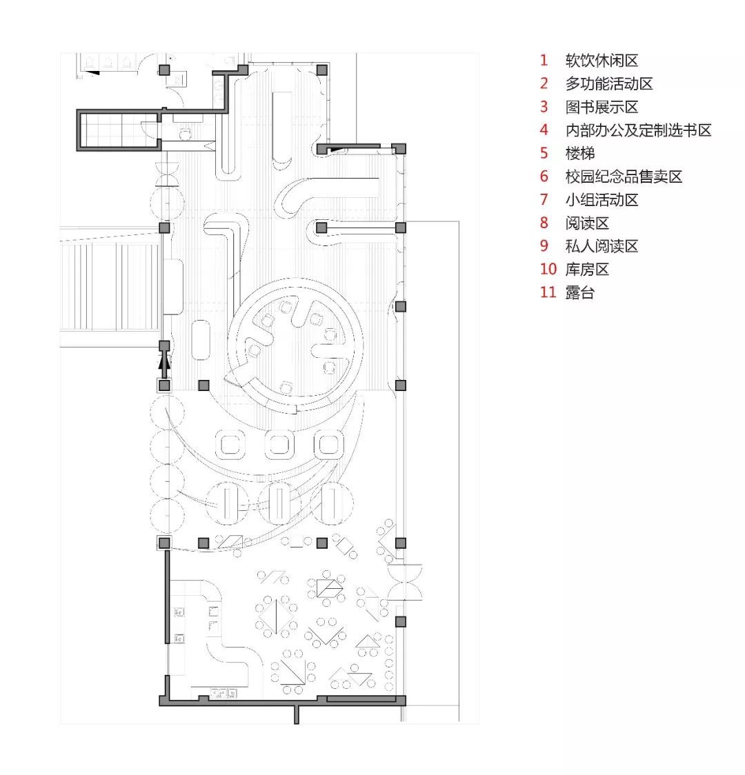 从空间与功能布局来看,书店的业态并不是单一的,其被划分成四个主要的