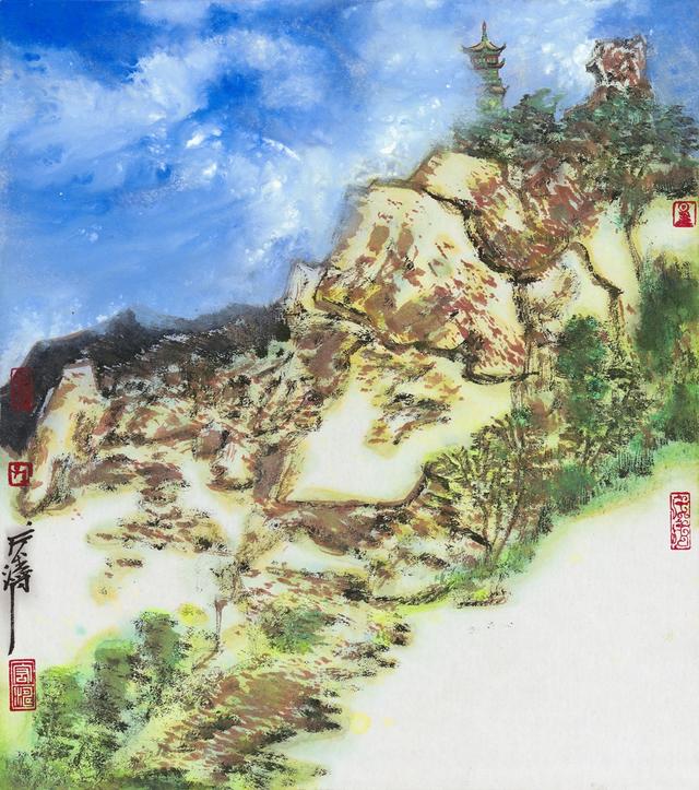 孙宏涛作品 九仙山山盟阁 宣卡彩墨 25x27cm 2018年孙文科作品 九仙山
