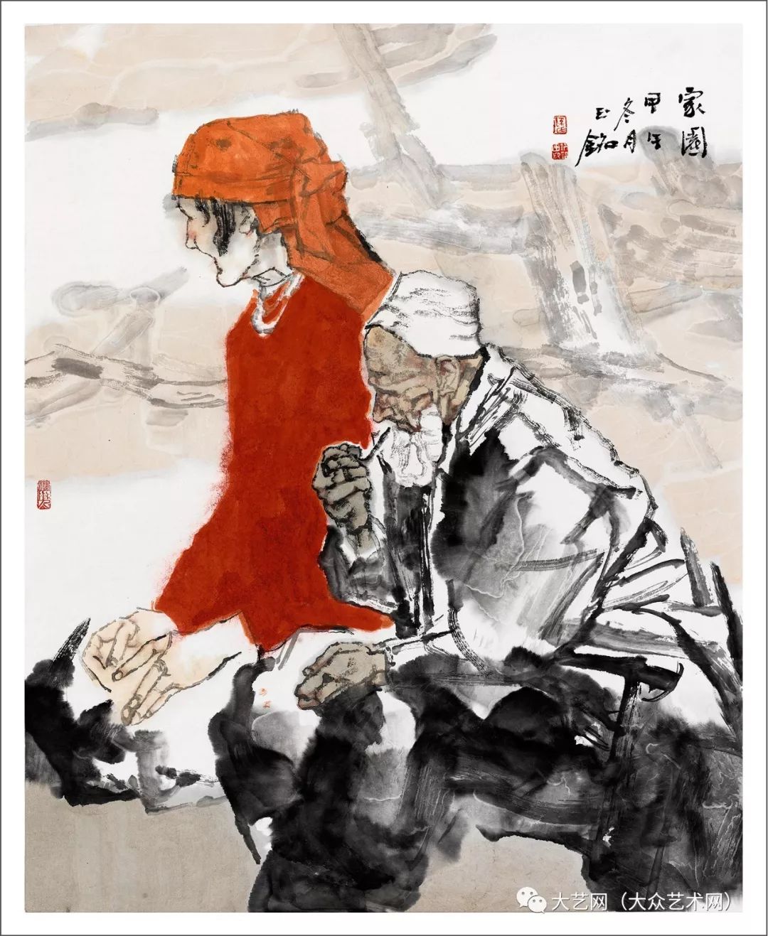 中国实力派现实主义军旅画家陈钰铭风情人物水墨绘画作品_黄河