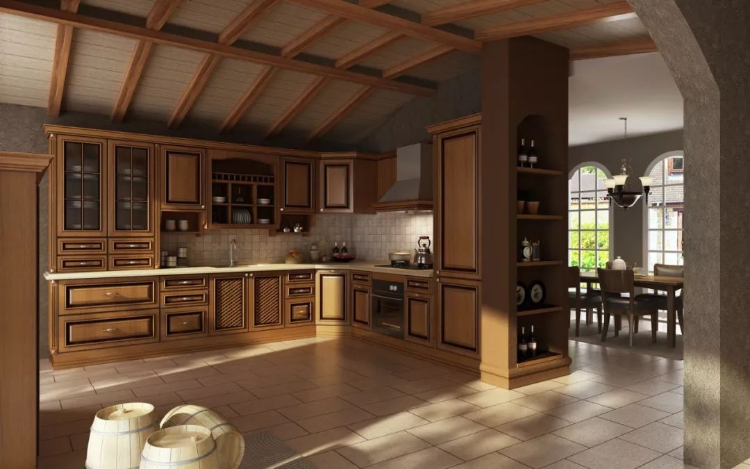 搭配木纹做旧的工艺简炼古堡悠久历史文化精髓做旧碗碟柜宛若城堡走廊