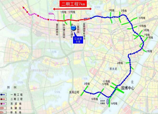 武汉地铁6号线二期工程公示了高清线路图站点走向一览