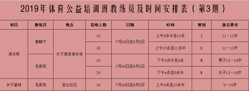 培訓班教練員及時間安排表快來圍觀做好報名的準備吧!今年又來啦!