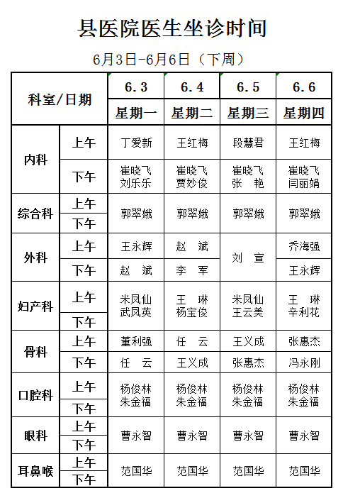 县医院医生坐诊时间了解一下吧!