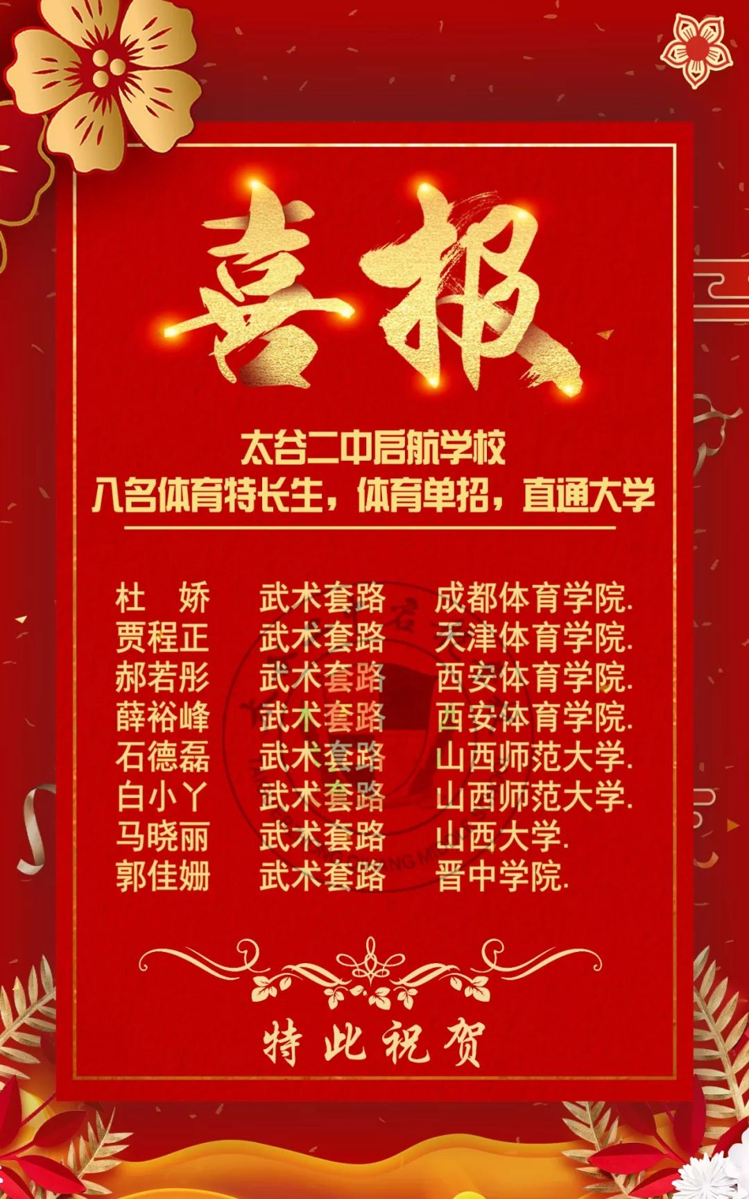 太谷二中启航学校继去年体育单招100%合格率的大好形势下,今年再次传