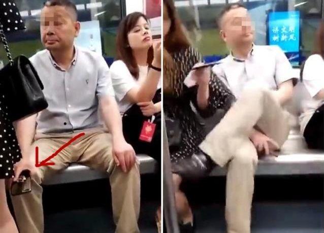 成都变态男坐地铁用手机偷拍女子裙底;反被偷拍举报