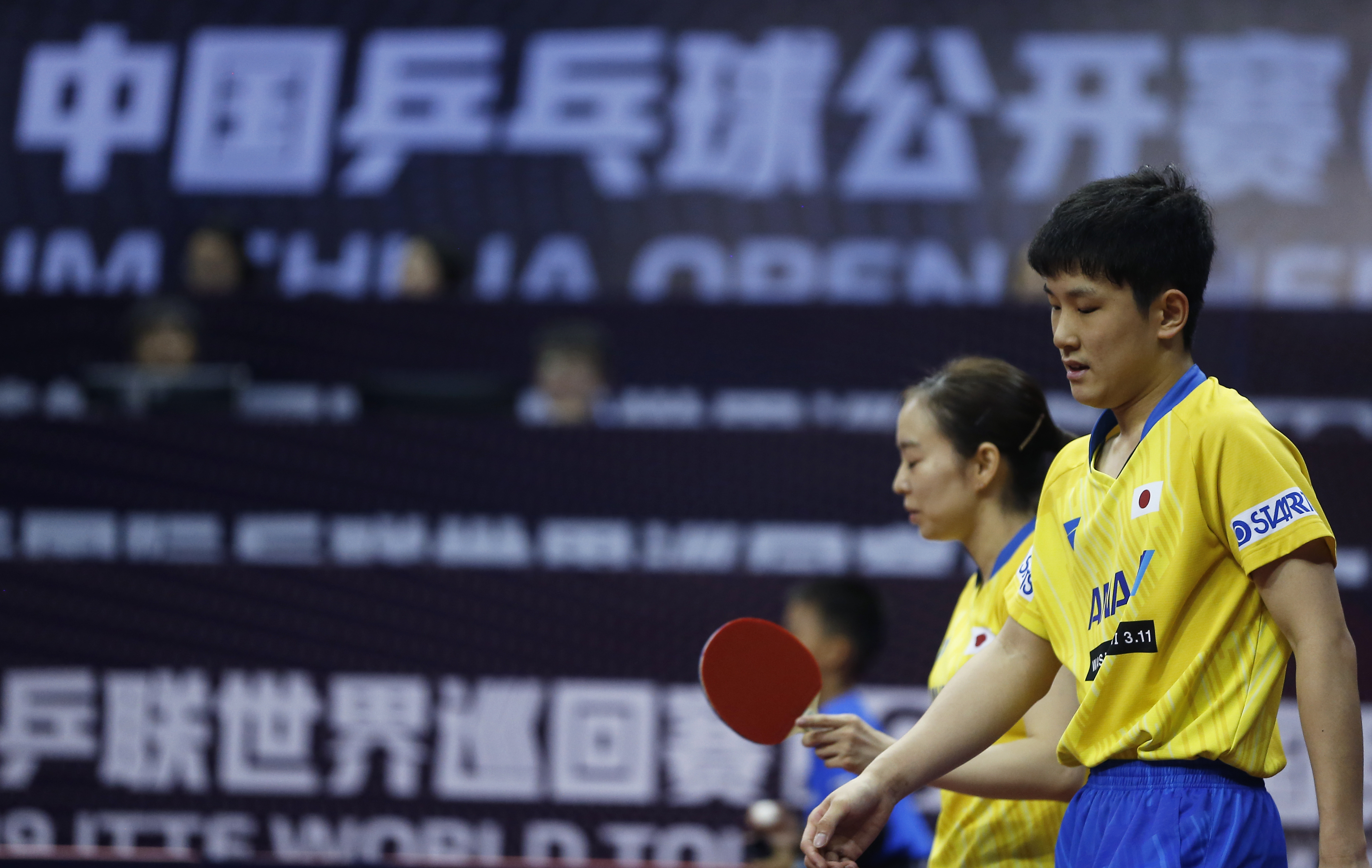 当日,在深圳进行的国际乒联世界巡回赛2019中国乒乓球公开赛混双四分