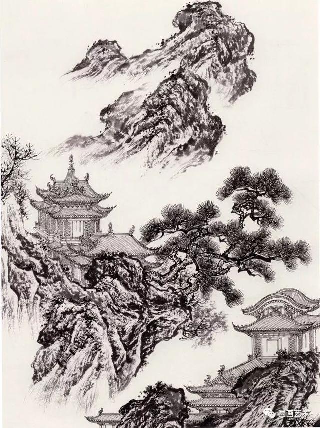 分享一组亭台楼阁白描画稿