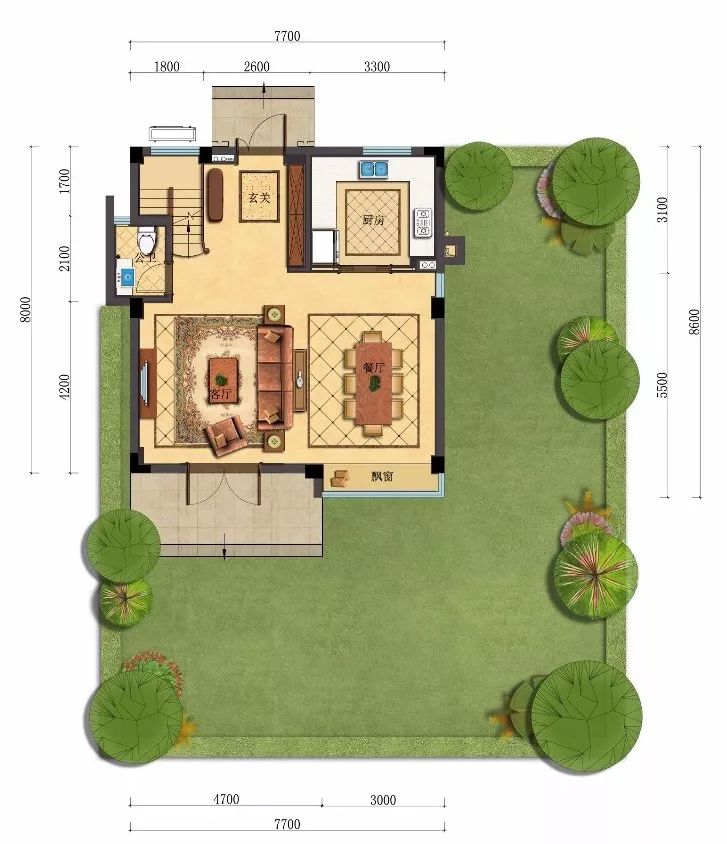 建筑面积约168㎡三层排屋,四房两厅四卫设计.