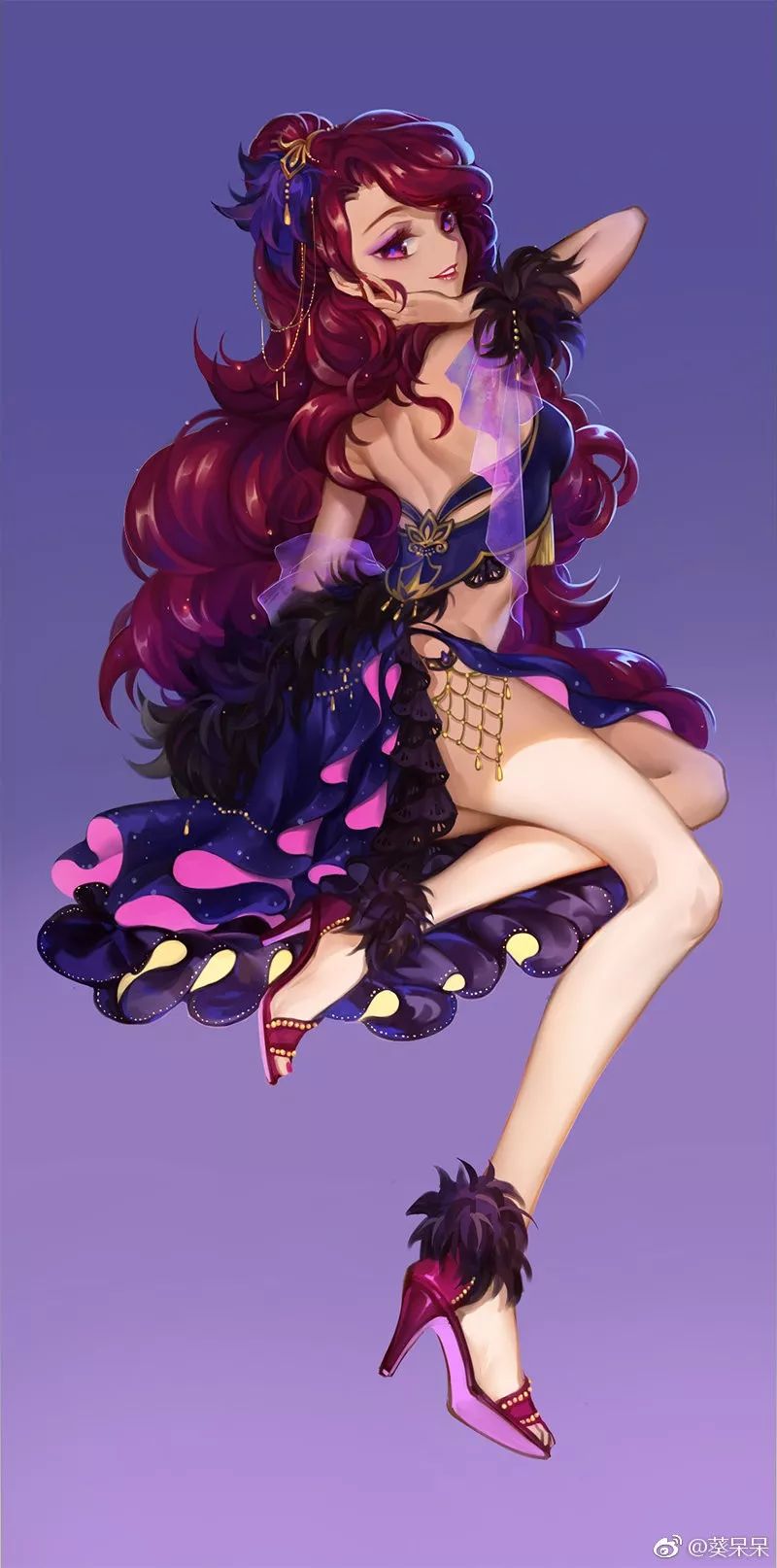 妖娆的身材配上随意散落的大波浪不愧是我们久战沙场的女甲石云馨从