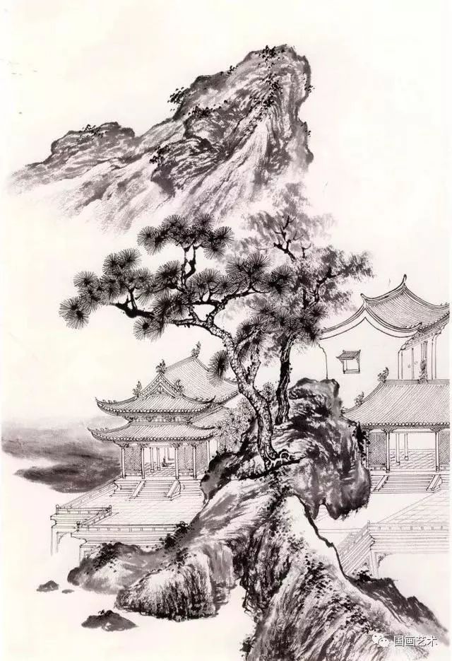 分享一组亭台楼阁白描画稿
