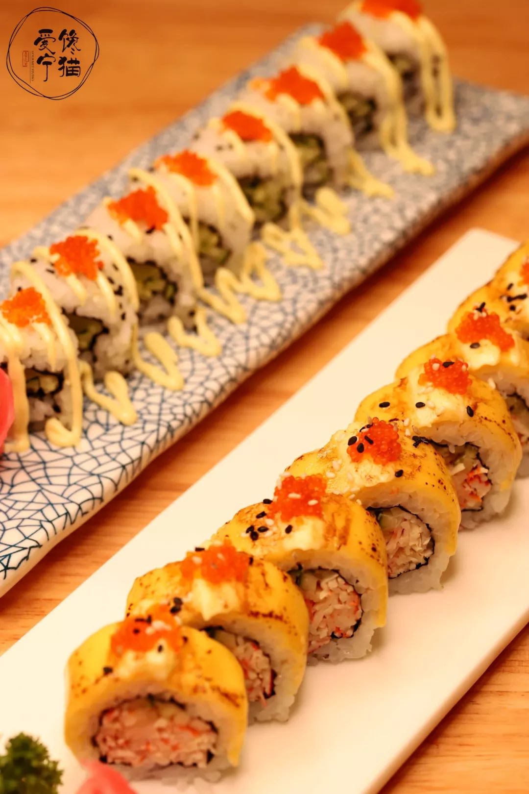 芝士寿司:28元.芝士片用火枪喷烤后,残留着几分琥珀色超级有食欲!